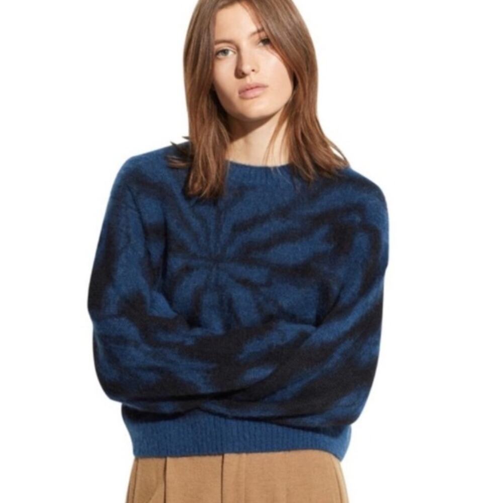 VINCE Tie Dye Alpaca & Mohair Blend Crewneck Sweater In Navy